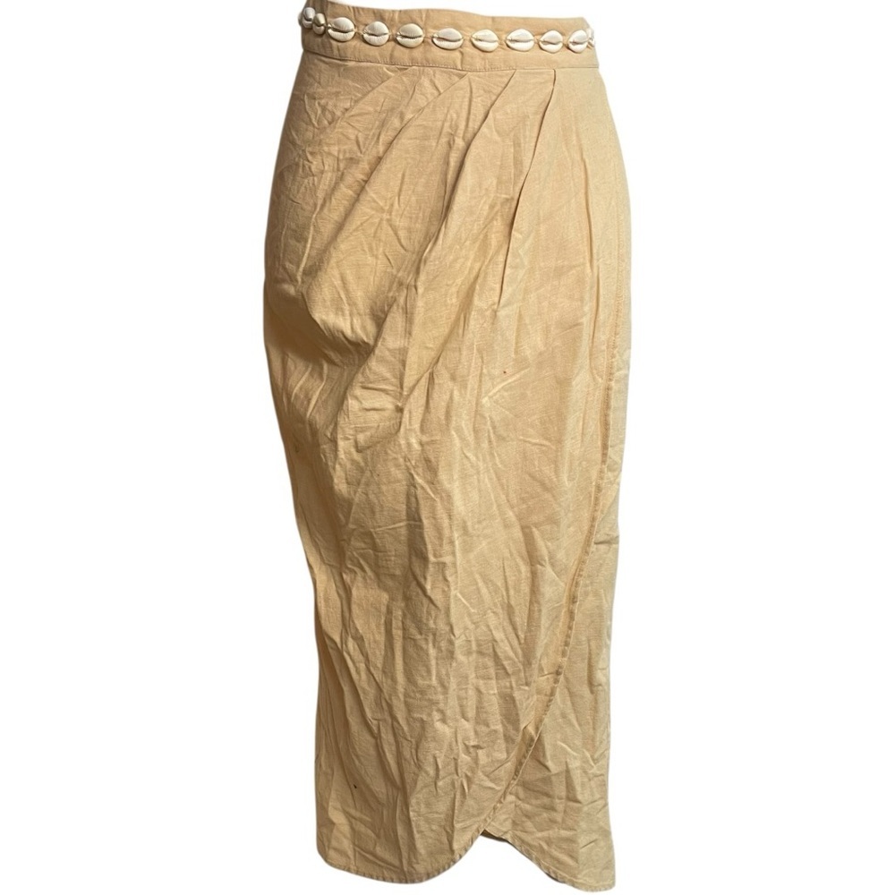Zara Linen Puka Shell Sheath Skirt Tan